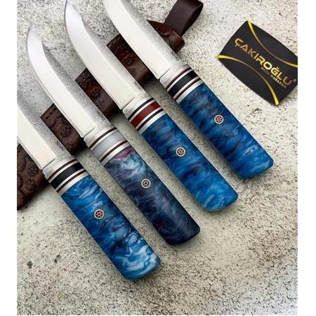 EL YAPIMI YERLİ PUKKO MODEL N690 BÖHLER ÇELİK EPOKSİ KEHRİBAR KABZELİ AV KAMP BIÇAĞI KOD:CKR586-07