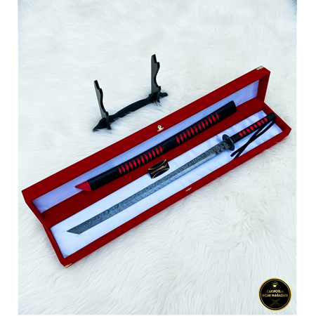 EL YAPIMI ÜST DÜZEY VİP ÖZEL ÜRETİM KUTULU DAMASCUS ÇELİK DERİ KIN’LI 90 CM KATANA KOD:CKR587-10