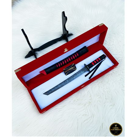 EL YAPIMI ÜST DÜZEY VİP ÖZEL ÜRETİM KUTULU DAMASCUS ÇELİK DERİ KIN’LI 45 CM KATANA KOD:CKR587-08