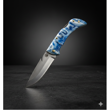 El Yapımı Yerli Üretim Epoksi Kehribar Kabzeli ve Sırttan Kilitli Küçük Boy Av Kamp Çakısı Ckr715-13