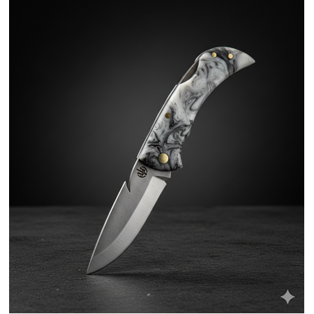 El Yapımı Yerli Üretim Epoksi Kehribar Kabzeli ve Sırttan Kilitli Küçük Boy Av Kamp Çakısı Ckr715-12