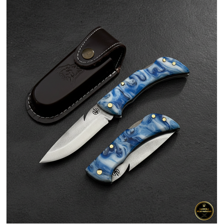 El Yapımı Yerli Üretim Epoksi Kehribar Kabzeli ve Sırttan Kilitli Küçük Boy Av Kamp Çakısı Ckr715-13