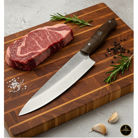 El Yapımı Sınırlı Sayıda Yerli Üretim N690 Böhler Çelik Kök Ceviz Kabzeli Şef Aşçı Bıçağı Ckr856