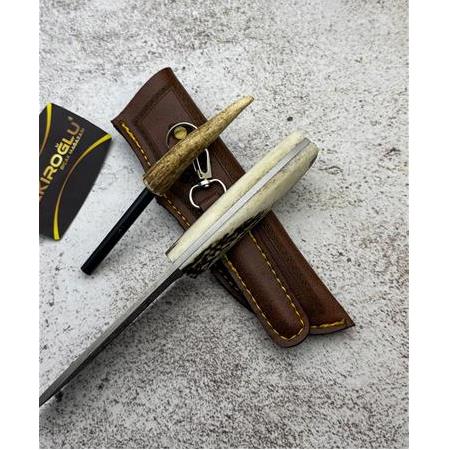 EL YAPIMI ÖZEL ÜRETİM N690 BÖHLER ÇELİK GRAVÜR İŞLEMELİ GEYİK BOYNUZU MAGNEZYUM ÇUBUKLU KAMP BIÇAĞI