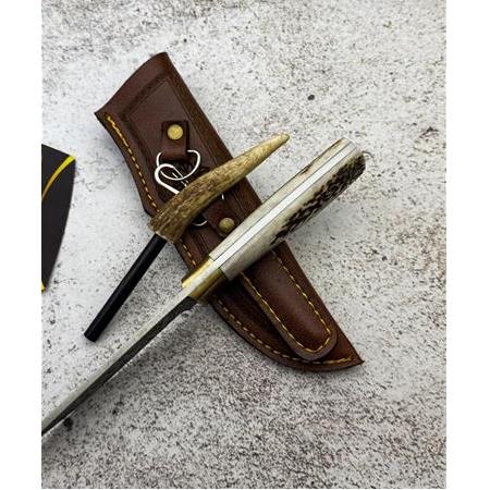 EL YAPIMI YERLİ ÜRETİM N690 BÖHLER ÇELİK GRAVÜR İŞLEMELİ GEYİK BOYNUZU MAGNEZYUM ÇUBUKLU KAMP BIÇAĞI