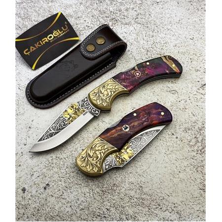 EL YAPIMI VİP ÖZEL ÜRETİM GRAVÜR ÜZERİ 24 AYAR ALTIN İŞLEMELİ N690 BÖHLER AV KAMP ÇAKISI KOD:CKR819