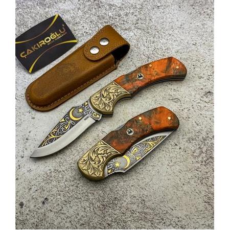 EL YAPIMI VİP ÖZEL ÜRETİM GRAVÜR ÜZERİ 24 AYAR ALTIN İŞLEMELİ N690 BÖHLER KAMP ÇAKISI KOD:CKR819-02