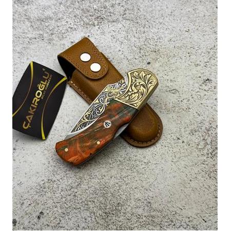 EL YAPIMI VİP ÖZEL ÜRETİM GRAVÜR ÜZERİ 24 AYAR ALTIN İŞLEMELİ N690 BÖHLER KAMP ÇAKISI KOD:CKR819-04