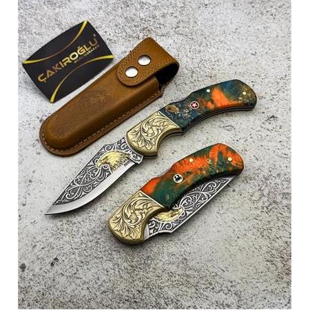 EL YAPIMI VİP ÖZEL ÜRETİM GRAVÜR ÜZERİ 24 AYAR ALTIN İŞLEMELİ N690 BÖHLER KAMP ÇAKISI KOD:CKR819-05