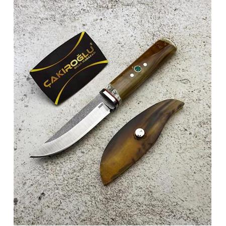 EL YAPIMI YERLİ ÜRETİM N690 BÖHLER KEMİK (BOYNUZ) KABZELİ VE ÖZEL STANDLI AV KAMP BIÇAĞI KOD:CKR820