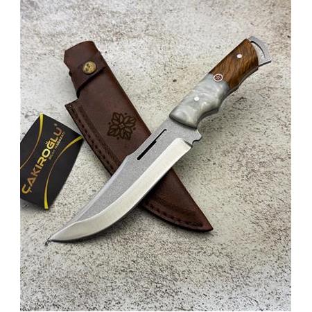 EL YAPIMI YERLİ ÜRETİM 4116 PASLANMAZ ÇELİK EPOKSİ HİBRİT KABZELİ AVCI AV KAMP BIÇAĞI KOD:CKR509-04