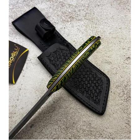 EL YAPIMI YERLİ ÖZEL ÜRETİM DAMASCUS ÇELİK, G.CARTA KABZELİ ALMAZAN ŞEF AŞÇI BIÇAĞI KOD:CKR565-07