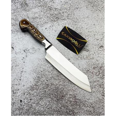 EL YAPIMI YERLİ ÜRETİM, İŞLEMELİ VERZALİT KABZE SANTOKU PROFESYONEL ŞEF AŞÇI BIÇAĞI KOD:CKR410