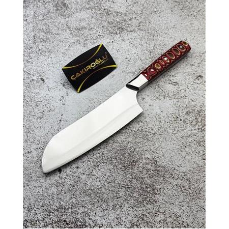 EL YAPIMI YERLİ ÜRETİM, İŞLEMELİ VERZALİT KABZE SANTOKU PROFESYONEL ŞEF AŞÇI BIÇAĞI KOD:CKR364-02