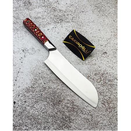 EL YAPIMI YERLİ ÜRETİM, İŞLEMELİ VERZALİT KABZE SANTOKU PROFESYONEL ŞEF AŞÇI BIÇAĞI KOD:CKR364-02