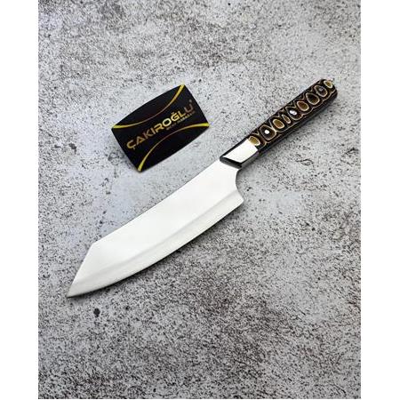 EL YAPIMI YERLİ ÜRETİM İŞLEMELİ VERZALİT KABZELİ SANTOKU PROFESYONEL ŞEF AŞÇI BIÇAĞI KOD:CKR372/05