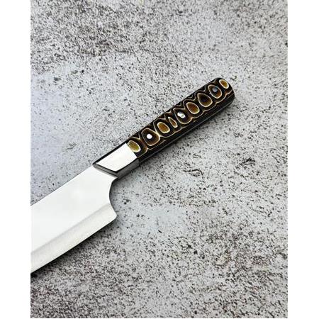 EL YAPIMI YERLİ ÜRETİM İŞLEMELİ VERZALİT KABZELİ SANTOKU PROFESYONEL ŞEF AŞÇI BIÇAĞI KOD:CKR372/05