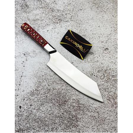 EL YAPIMI YERLİ ÜRETİM İŞLEMELİ VERZALİT KABZELİ SANTOKU PROFESYONEL ŞEF AŞÇI BIÇAĞI KOD:CKR372/06
