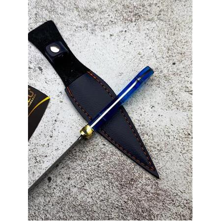 EL YAPIMI YERLİ ÜRETİM PİRİNÇ BALÇAKLI MAVİ MİKA PLEKSİGLAS KABZELİ HANÇER KAMA KOD:CKR629-04