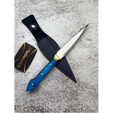 EL YAPIMI YERLİ ÜRETİM PİRİNÇ BALÇAKLI MAVİ MİKA PLEKSİGLAS KABZELİ HANÇER KAMA KOD:CKR629-04
