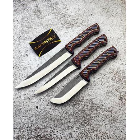 EL YAPIMI YERLİ ÖZEL ÜRETİM, ÜST DÜZEY N690 BÖHLER ÇELİK COMPACT KABZELİ 3’LÜ BIÇAK SETİ KOD:CKR739
