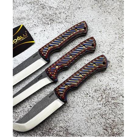EL YAPIMI YERLİ ÖZEL ÜRETİM, ÜST DÜZEY N690 BÖHLER ÇELİK COMPACT KABZELİ 3’LÜ BIÇAK SETİ KOD:CKR739