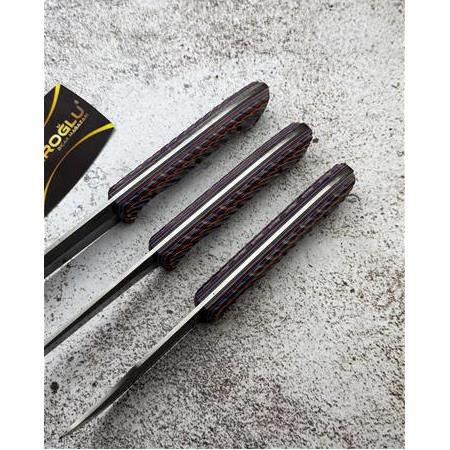 EL YAPIMI YERLİ ÖZEL ÜRETİM, ÜST DÜZEY N690 BÖHLER ÇELİK COMPACT KABZELİ 3’LÜ BIÇAK SETİ KOD:CKR739