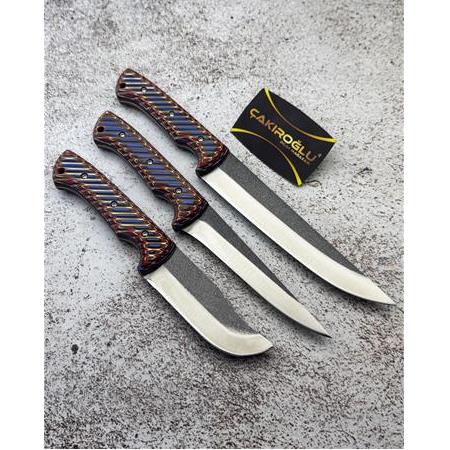 EL YAPIMI YERLİ ÖZEL ÜRETİM, ÜST DÜZEY N690 BÖHLER ÇELİK COMPACT KABZELİ 3’LÜ BIÇAK SETİ KOD:CKR739