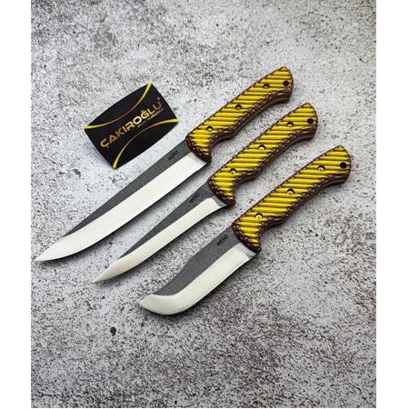 EL YAPIMI YERLİ ÖZEL ÜRETİM, ÜST DÜZEY N690 BÖHLER ÇELİK COMPACT KABZE 3’LÜ BIÇAK SETİ KOD:CKR739-03