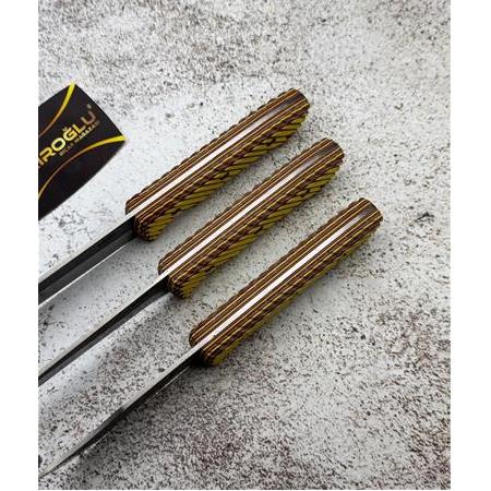 EL YAPIMI YERLİ ÖZEL ÜRETİM, ÜST DÜZEY N690 BÖHLER ÇELİK COMPACT KABZE 3’LÜ BIÇAK SETİ KOD:CKR739-03