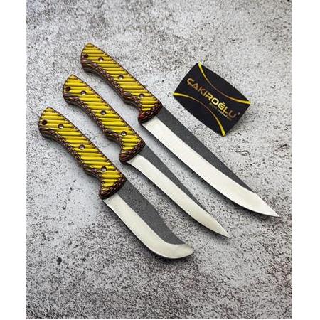 EL YAPIMI YERLİ ÖZEL ÜRETİM, ÜST DÜZEY N690 BÖHLER ÇELİK COMPACT KABZE 3’LÜ BIÇAK SETİ KOD:CKR739-03