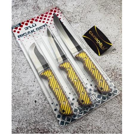 EL YAPIMI YERLİ ÖZEL ÜRETİM, ÜST DÜZEY N690 BÖHLER ÇELİK COMPACT KABZE 3’LÜ BIÇAK SETİ KOD:CKR739-03