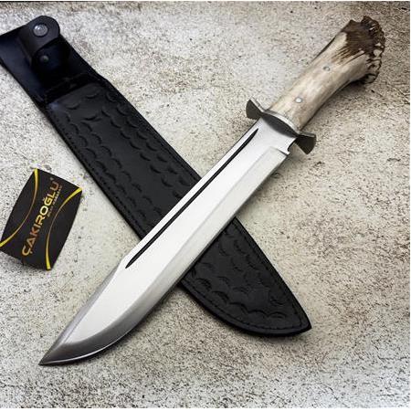 EL YAPIMI YERLİ ÖZEL ÜRETİM ORİJİNAL DÖVME ÇELİK KÖK GEYİK BOYNUZU KABZELİ SALLAMA PALA KOD:CKR824