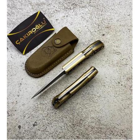 EL YAPIMI ÖZEL N690 BÖHLER ÇELİK, MANZARA GRAVÜRLÜ PİRİNÇ KABZE KÜÇÜK BOY AV KAMP ÇAKISI KOD:0850/54