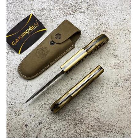 EL YAPIMI ÖZEL N690 BÖHLER ÇELİK, MANZARA GRAVÜRLÜ PİRİNÇ KABZE BÜYÜK BOY AV KAMP ÇAKISI KOD:0850/56