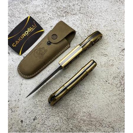 EL YAPIMI ÖZEL DAMASCUS ÇELİK, MANZARA GRAVÜRLÜ PİRİNÇ KABZE BÜYÜK BOY AV KAMP ÇAKISI KOD:0850/59