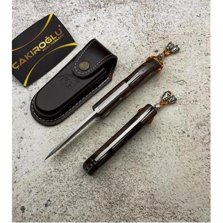 EL YAPIMI KÜÇÜK BOY N690 BÖHLER ÇELİK KÖK CEVİZ KABZELİ KİLİT MEKANİZMALI AV KAMP ÇAKISI KOD:0850/48