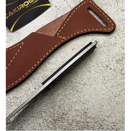 EL YAPIMI SIRADIŞI TAMAMEN ÖZEL ÜRETİM N690 BÖHLER DERİ KABZE VE DERİ KILIFLI KAMP BIÇAĞI KOD:CKR825