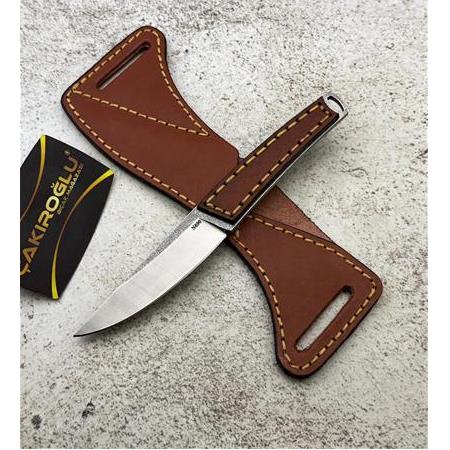 EL YAPIMI SIRADIŞI TAMAMEN ÖZEL ÜRETİM N690 BÖHLER DERİ KABZE VE DERİ KILIFLI KAMP BIÇAĞI KOD:CKR825