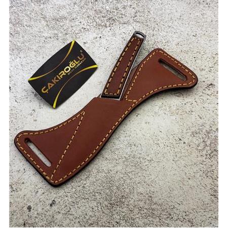 EL YAPIMI SIRADIŞI TAMAMEN ÖZEL ÜRETİM N690 BÖHLER DERİ KABZE VE DERİ KILIFLI KAMP BIÇAĞI KOD:CKR825