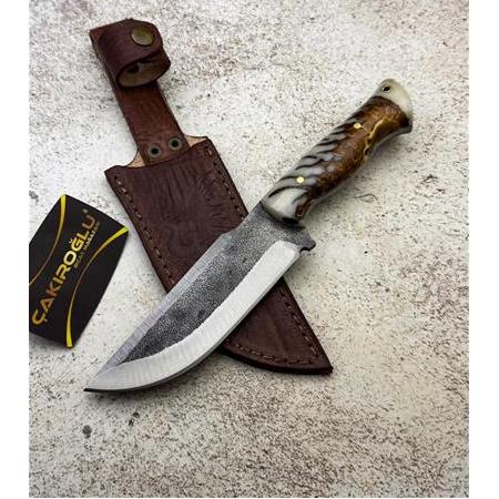 EL YAPIMI ÖZEL ÜRETİM DÖVME ÇELİK EPOKSİ BUZ SERİSİ KABZELİ AVCI AV KAMP BIÇAĞI KOD:CKR3020-15