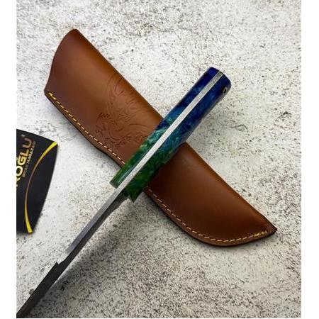 EL YAPIMI YERLİ ÜRETİM DÖVME ÇELİK EPOKSİ KEHRİBAR KABZELİ AVCI AV KAMP BIÇAĞI KOD:CKR634-08