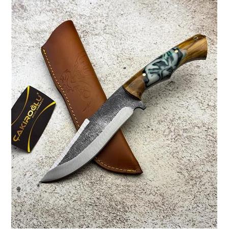 EL YAPIMI YERLİ ÜRETİM DÖVME ÇELİK EPOKSİ HİBRİT KABZELİ AVCI AV KAMP BIÇAĞI KOD:CKR634-10