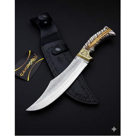 EL YAPIMI ÖZEL BUZ SERİSİ “ŞEHZADE” N690 BÖHLER ÇELİK GRAVÜRLÜ BALÇAKLI AV KAMP BIÇAĞI KOD:CKR695-02