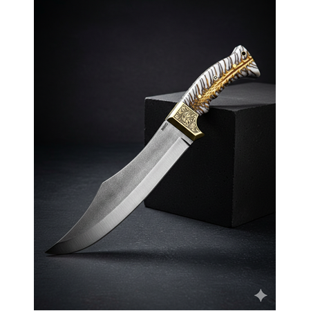 EL YAPIMI ÖZEL BUZ SERİSİ “ŞEHZADE” N690 BÖHLER ÇELİK GRAVÜRLÜ BALÇAKLI AV KAMP BIÇAĞI KOD:CKR695-02