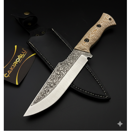 El Yapımı Yerli Üretim 4116 Paslanmaz Çelik Compact Kabzeli Deri Kılıflı Av Kamp Bıçağı Ckr743-07