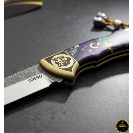 El Yapımı Yerli Üretim N690 Böhler Çelik Stabilize Kabzeli Küçük Boy Av Kamp Çakısı 0850/69