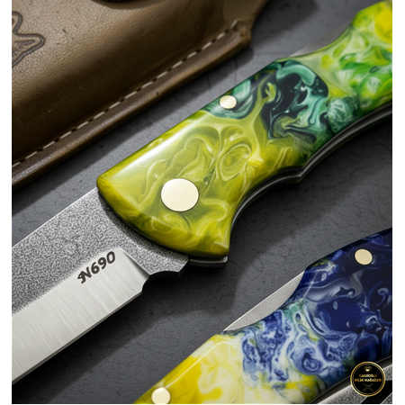 El Yapımı Yerli Üretim N690 Böhler Çelik Epoksi Kehribar Kabzeli Büyük Boy Av Kamp Çakısı 0850/67