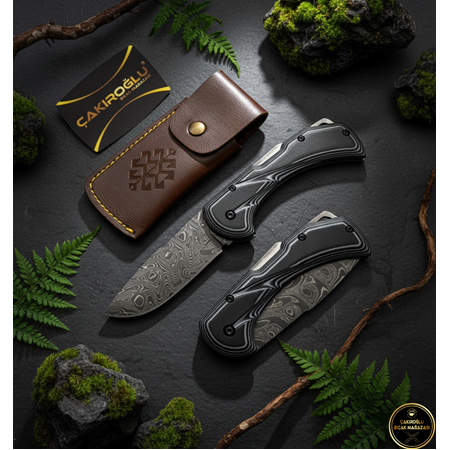 El Yapımı Yerli Üretim Damascus Çelik G10 Kabzeli ve Sırttan Kilit Mekanizmalı Kamp Çakısı Ckr847-02