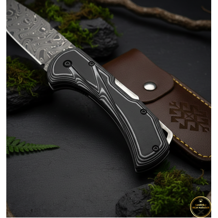 El Yapımı Yerli Üretim Damascus Çelik G10 Kabzeli ve Sırttan Kilit Mekanizmalı Kamp Çakısı Ckr847-02